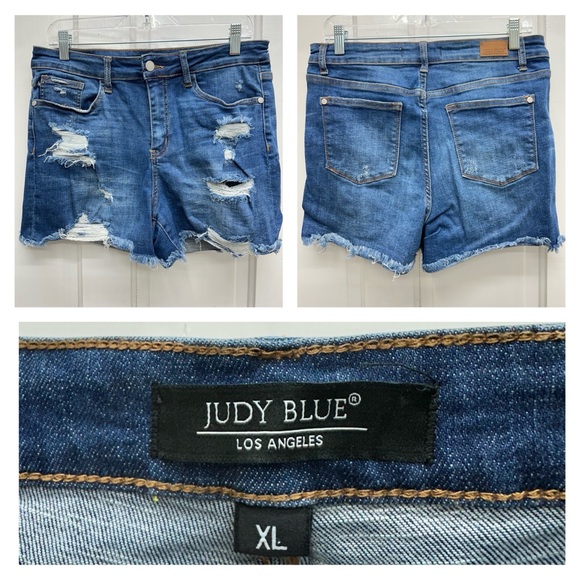 Judy Blue distressed raw frayed hem denim jean shorts women's xl - Picture 1 of 5